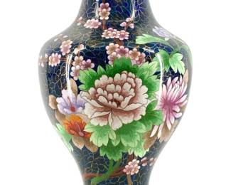 Large Cloisonné Floral Design Brass Vase