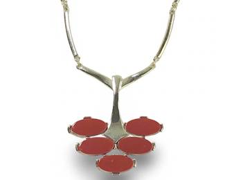 Sarah Coventry Silver Tone Maroon Pendant Necklace