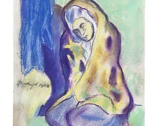 Signed Attributed Picasso Chalk Pastel Drawing