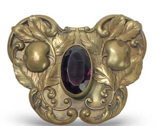 Terrific Art Nouveau Brass Gemstone Brooch