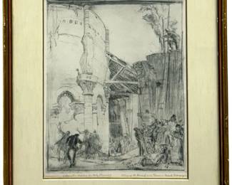 Signed Frank Bangwyn St. Leonard’s Abbey Etching