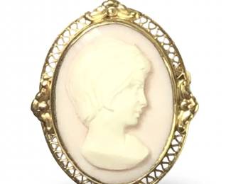 Fabulous 14KT Yellow Gold Cameo Pendant Brooch
