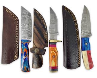 3pc Genuine Damascus Steel Knives and Sheaths