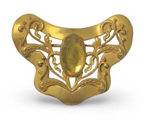 Antique Art Nouveau Brass Gemstone Brooch