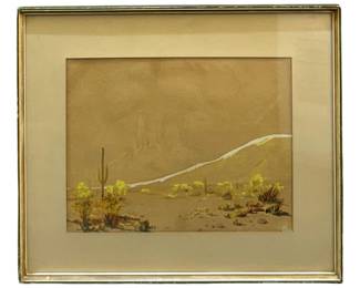 Signed Oscar Strobel Watercolor Desert Painting