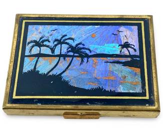 Vintage Enameled Brass Compact