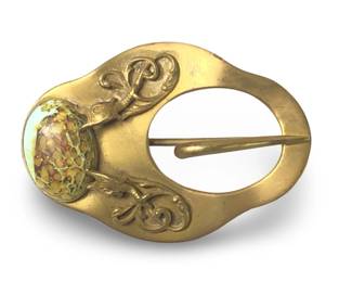 Fabulous Art Nouveau Brass Gemstone Buckle