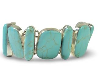 Mexico Sterling Silver Chunky Turquoise Bracelet