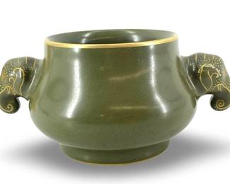 Ching Dynasty Green Elephant Ceramic Bowl