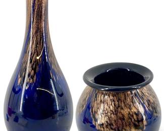 2pc Dark Blue and Gold Dale Tiffany Vases