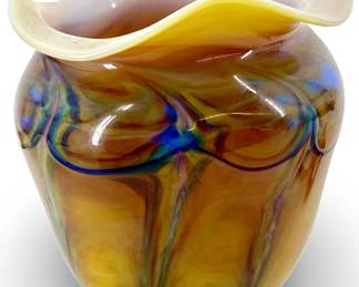 Signed Cantor Marbled Art Glass Vase