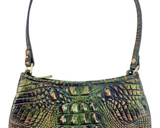 Green Crocodile Embossed Brahmin Shoulder Bag