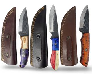 3pc Handcrafted Hunting Knives with Sheaths
