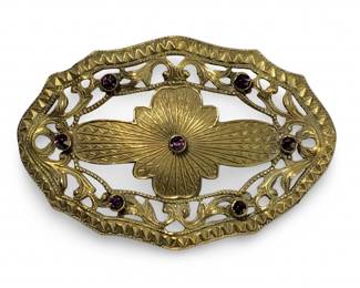 Lovely Victorian Brass Gemstone Brooch