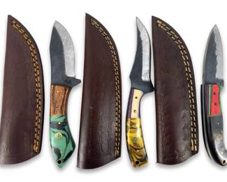 3pc Handmade Hunting Knives and Sheaths