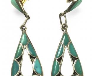 Pair Sterling Silver Turquoise Inlay Earrings