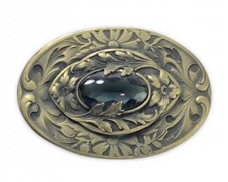 Marvelous Victorian Brass Gemstone Brooch