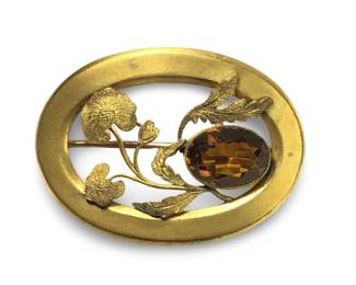 George L. Paine Edwardian Brass Gemstone Brooch