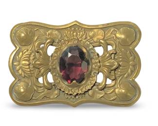 Antique Art Nouveau Brass Gemstone Brooch