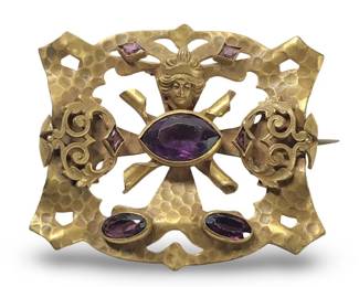 Awe-Inspiring Victorian Art Nouveau Brass Brooch
