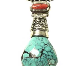 Stunning Sterling Silver Coral Turquoise Pendant