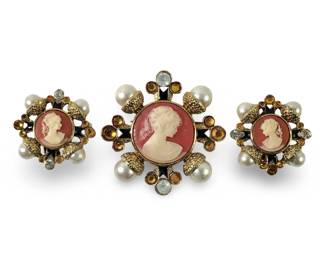 (3) Captivating Multi Gemstone Cameo Brooch/Clips
