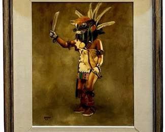 Signed Lundsrow Kachina Oil on Canvas