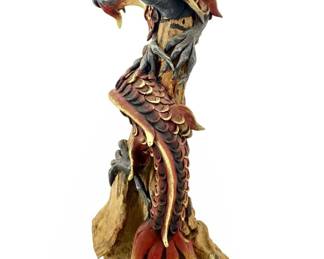 Asian Carved Wooden Dragon Sculpture