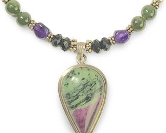 Ruby Zoisite Jade Onyx Bead Necklace