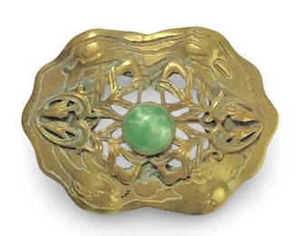 Wonderful Art Nouveau Peking Glass Brass Brooch