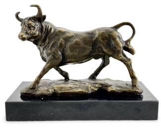 Signed Bronze J. Mavchi Bull Sculpture