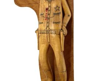Hand Carved Wooden Sheriff Shot in Duel Sculpture