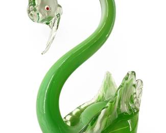 Green Murano Art Glass Swan Sculpture