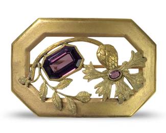 George L. Paine Edwardian Brass Gemstone Brooch