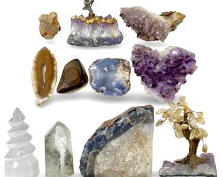 11pc Stone & Crystal Carvings and Decor
