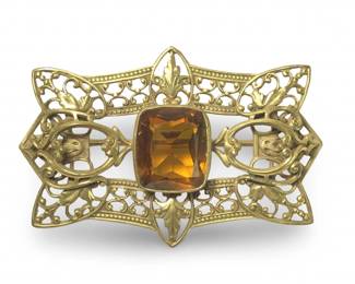 Gorgeous Edwardian Brass Gemstone Brooch