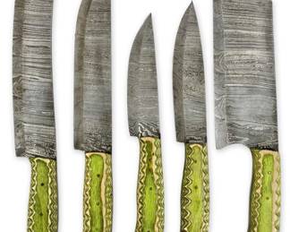 5pc Wooden Handle Damascus Steel Kitchen Knives