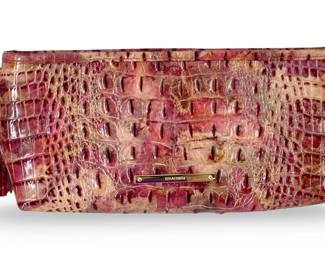Pink Crocodile Embossed Brahmin Shoulder Bag