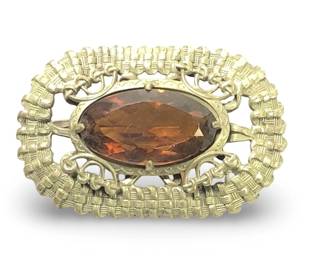 Incredible Edwardian Brass Gemstone Brooch