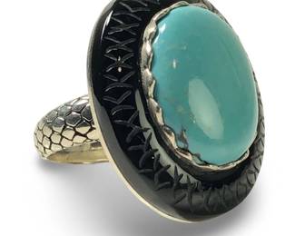Sterling Turquoise Snakeskin Pattern Etched Onyx
