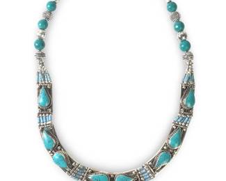 Remarkable Tibetan Silver Turquoise Necklace