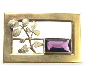 George L. Paine Art Deco Brass Gemstone Brooch