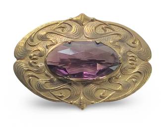 Magnificent Art Nouveau Brass Gemstone Brooch