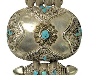 Tibetan Silver Turquoise Amulet Case Pendant