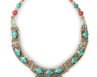 Lavish Tibetan Silver Turquoise Coral Necklace
