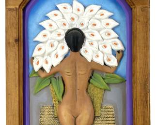 Framed Ceramic ‘Nude with Calla Lillies' Art