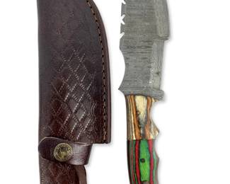 Genuine Damascus Steel Hunting Knife and Sheath