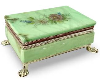 Hand Carved Genuine Alabaster Green Dresser Box