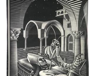 Signed M C Escher Dream Praying Mantis Serigraph