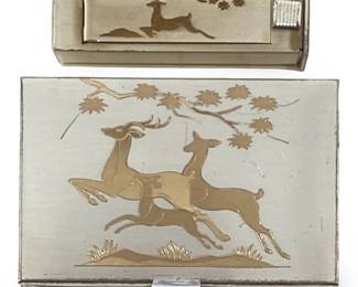 Brass Elgin American Deer Design Compact/Lipstick